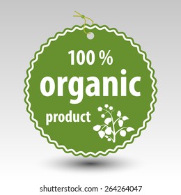 vector green 100 % organic product paper price tag label with string eyelet with plant