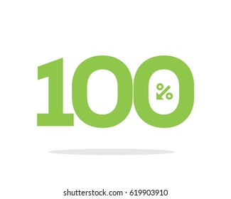 Vector green 100% text designed with an arrow percent icon on air with shadow isolated on white background. For sale campaign.