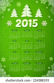 Vector green 2015 new year vector calendar with paper Christmas trees