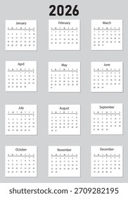 Vector Verde 2026 Año Calendario Plantilla Imprimible