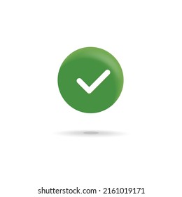 Vector green 3d check mark round symbol icon. Cute 3d realistic render illustration. Right, accepted  and ok sing button.