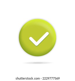 Vector green 3d check mark round symbol icon. Cute 3d realistic render illustration. Right, accepted  and ok sing button.
