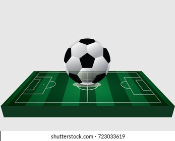 Vector green 3d soccer field or football field and soccer ball