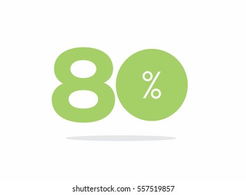 Vector green 80% text on air with shadow.