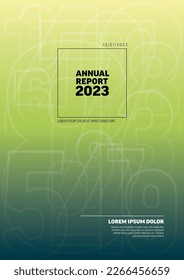 Vector green abstract annual report cover template with sample text and abstract big numbers  - annual report document or brochure front page with light corporate style