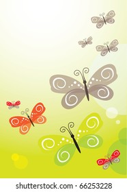 Vector green abstract background with butterfly