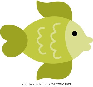 Icono de pez abstracto verde Vector. Bajo el mar ilustración con linda criatura divertida. Clipart de animales oceánicos. Dibujos animados bajo el agua o arte de Clip marino para niños aislados sobre fondo blanco
