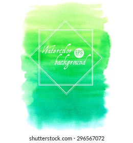 Vector green abstract hand drawn watercolor background for your design. Aquarelle backdrop