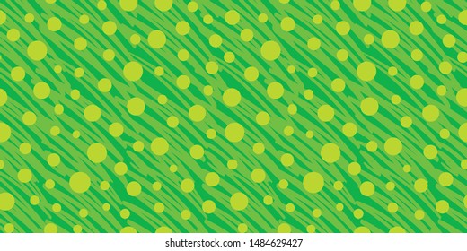 Vector green abstract scribble lines with polka dots seamless pattern background