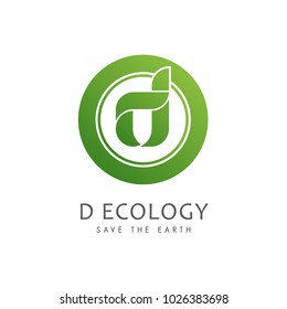 Vector green alphabet eco letter D logo with leave shape