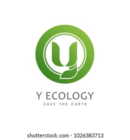 Vector green alphabet eco letter Y logo with leave shape