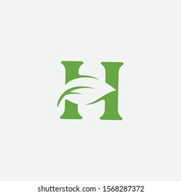 Vector green alphabet eco logo with leaves, Green Eco Alphabet Vector icon, initial H with nature logo design inspiration.