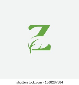 Vector green alphabet eco logo with leaves, Green Eco Alphabet Vector icon, initial Z with nature logo design inspiration.