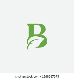 Vector green alphabet eco logo with leaves, Green Eco Alphabet Vector icon, initial B with nature logo design inspiration.