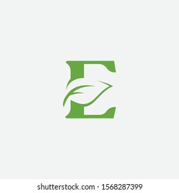 Vector green alphabet eco logo with leaves, Green Eco Alphabet Vector icon, initial E with nature logo design inspiration.