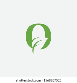 Vector green alphabet eco logo with leaves, Green Eco Alphabet Vector icon, initial O with nature logo design inspiration.