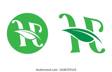 Vector green alphabet eco logo with leaves, Green Eco Alphabet Vector icon, initial H with nature logo design inspiration.