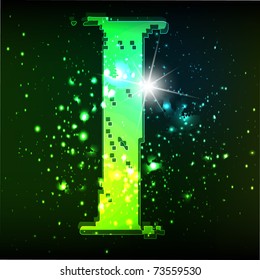 Vector green alphabet. Letter I