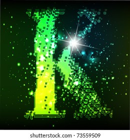 Vector green alphabet. Letter K