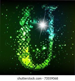 Vector green alphabet. Letter U