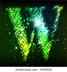 Vector green alphabet. Letter W