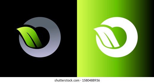 Vector green alphabet set of eco letters logo with leaves. Letter O icon company name Template Design.