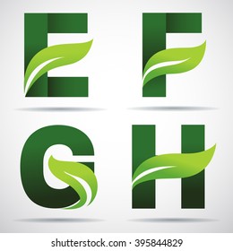 Vector alfabeto verde conjunto de letras eco logotipo com folhas: E, F, G, H