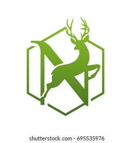 Vector Green Animal Jumping Deer Letter N Logo