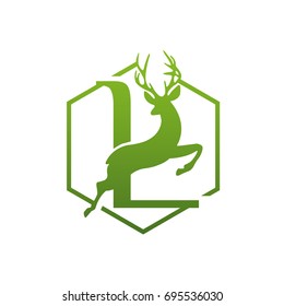 Vector Green Animal Jumping Deer Letter L Logo