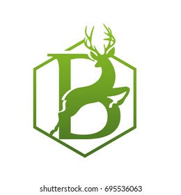 Vector Green Animal Jumping Deer Letter B Logo