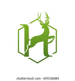 Vector Green Animal Jumping Deer Letter H Logo