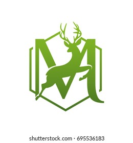 Vector Green Animal Jumping Deer Letter M Logo