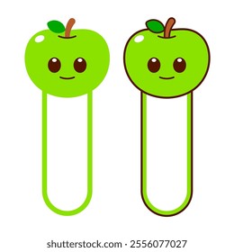 Vector Green Apple Bookmark Flat Design Illustration