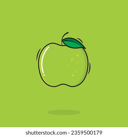 Vector Green Apple Icon Whole Green Apple Cartoon Style On Green Background Vector Illustration
