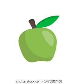 Vector green apple illustration isolated on white background. Simple fruit flat icon. back to school