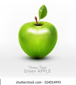 vector green apple with green leaf isolated on a white background