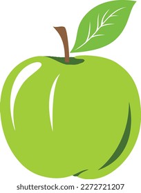 vector green apple with leaves on an isolated white background illustration