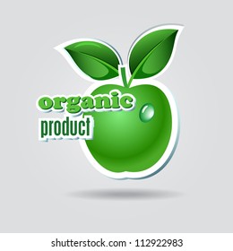 Vector green apple with leaves and water drop