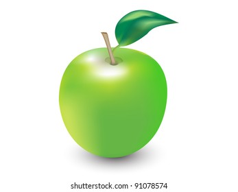 vector green apple on white background