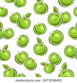 Vector Verde Manzana patrón sin fisuras, fondo repetitivo con manzanas de dibujos animados voladoras para papel de embalaje, cartel cuadrado con contorno plano frutas de manzana verde en fondo blanco para el interior del hogar