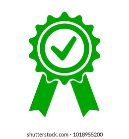 Vector green approved certificate icon on grey background. Certified Seal Icon