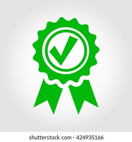 Vector green approved certificate icon on grey background. Certified Seal Icon