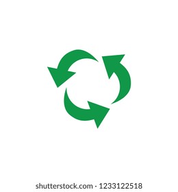 Vector green arrows recycle icon. Zerowaste concept symbol. Environment and ecology care, responsibility concept. Save the earth, reusable product emblem. Isolated illustration
