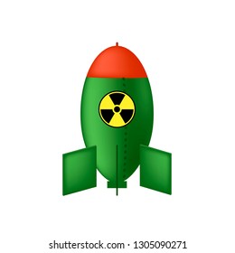 Vector Green Atomic Bomb with Radiation Sign Isolated on White Background. Nuclear Rocket.