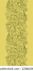 Vector green autumn flowers elegant lace vertical seamless pattern background ornament with hand drawn elements