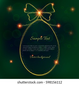 Vector green background with big shining golden egg 