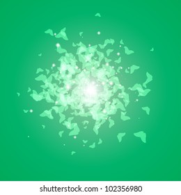 Vector green background with a lot of butterflies