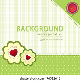 vector green background with buttons and two flowers with hearts