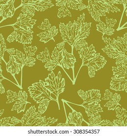 Vector green background with delicate leaves of parsley