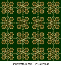 Vector green background with golden elements for your creativity. Seamless luxury gold patern with triangular scales.